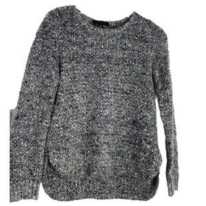 Ann Taylor Mohair/Wool Sweater Womens Black White Marled Loose Knit Pullover M